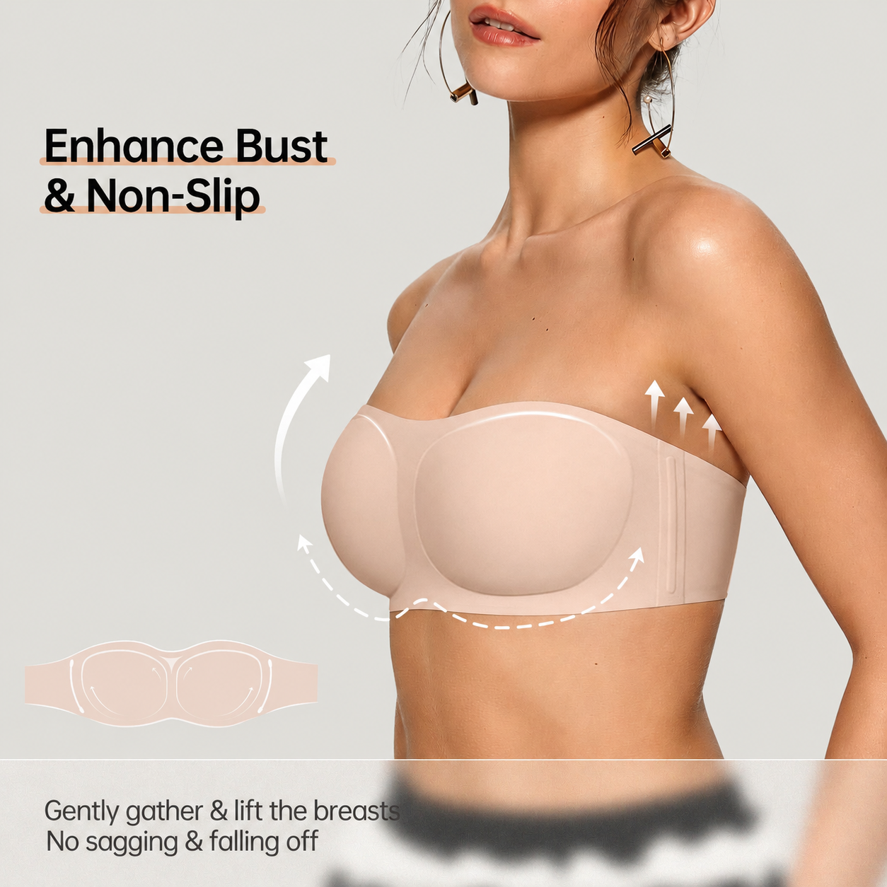 💞Womens Strapless Bras Push Up Bandeau Bra Non Slip Wireless Supportive Padded Bras Seamless Comfortable Tube Jelly Bra