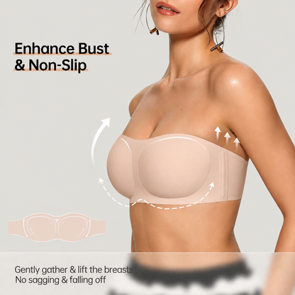 💞Womens Strapless Bras Push Up Bandeau Bra Non Slip Wireless Supportive Padded Bras Seamless Comfortable Tube Jelly Bra