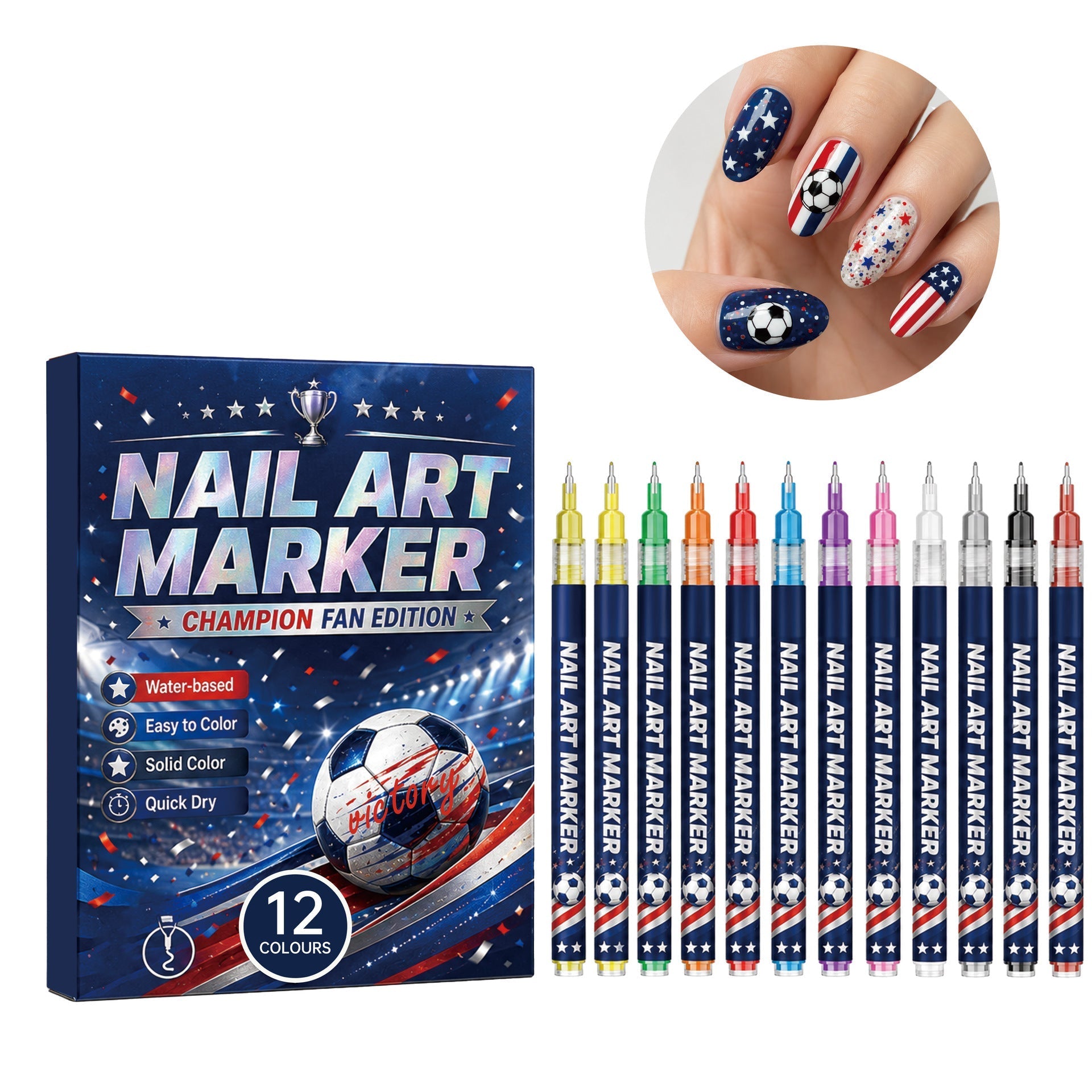 World Cup Nail Art Marker Set – 12 Colors