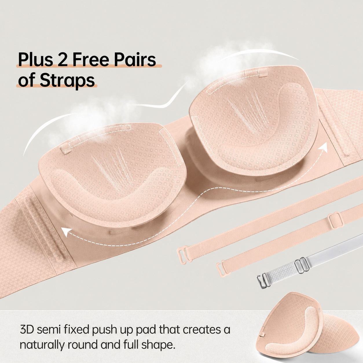 💞Womens Strapless Bras Push Up Bandeau Bra Non Slip Wireless Supportive Padded Bras Seamless Comfortable Tube Jelly Bra