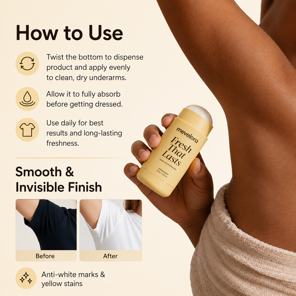 Deodorant Vanilla & Pistachio Fresh That Lasts | Brightening & Smoothing for Dark Underarms with Kojic Acid & Turmeric