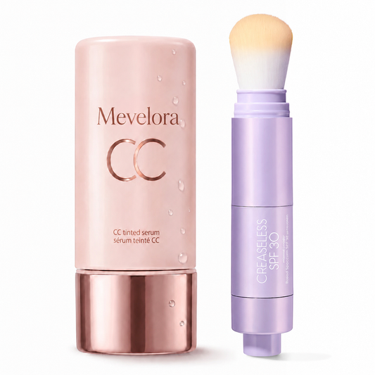 summer skin essentials - CC color-correcting tinted serum + creaseless SPF 30 mineral setting powder