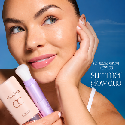summer skin essentials - CC color-correcting tinted serum + creaseless SPF 30 mineral setting powder
